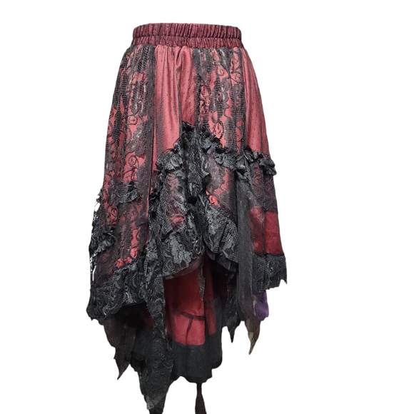 Victorian Gothic Lace Overlay Elastic Waist High Low Skirt - Picture 1 of 15